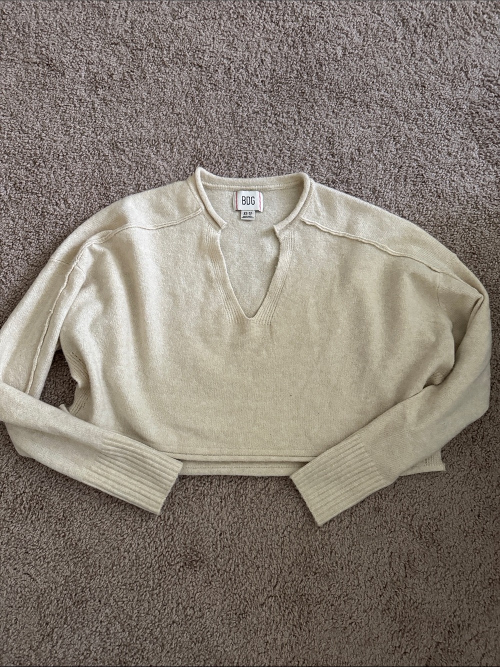 BDG Neutral Cream V-Neck Cropped Pullover Sweater